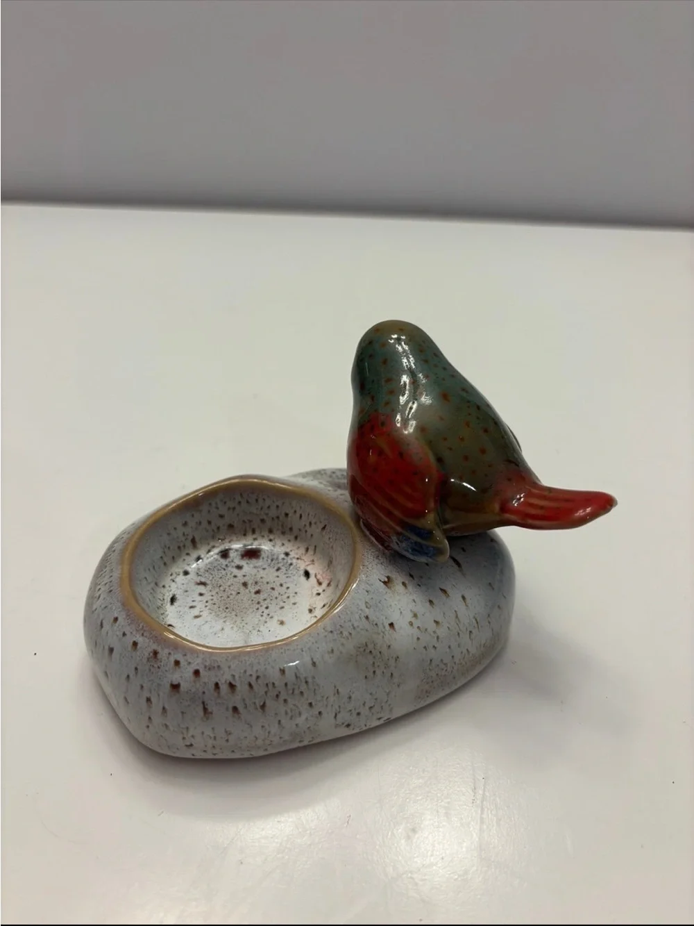 Vintage Ceramic shiny glazed multi color Bird Tea Light Candle Holder